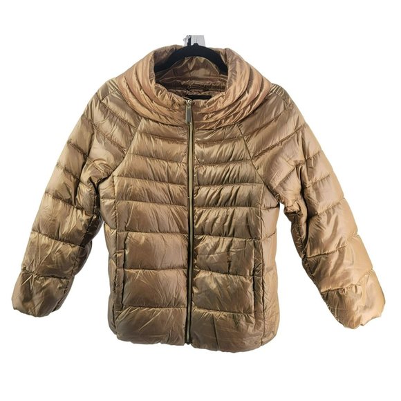 Sam Edelman Womens Gold Puffer Down Jacket Coat Size Large Medium - Picture 5 of 10